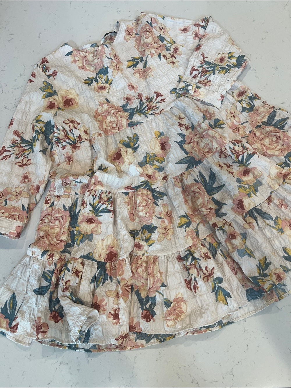 Zara Floral Tiered Dress in Cream, Blush & Sage